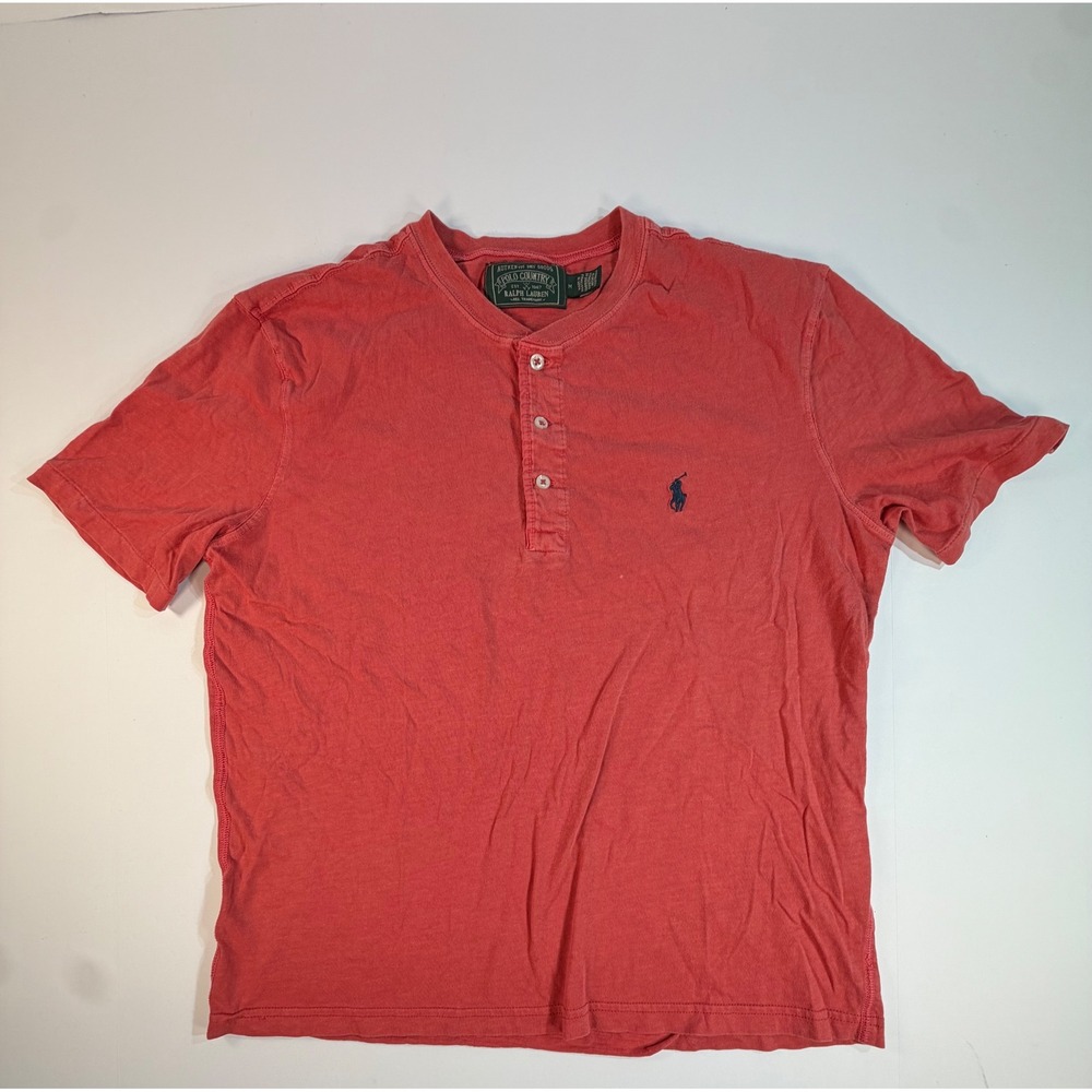 Polo Country Ralph Lauren Mens Henley Shirt Medium Red Short Sleeve Pony Logo